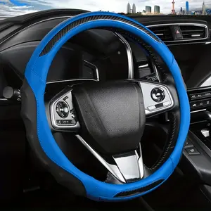 Four season universal PU steering wheel cover, including inner ring, film and leather contrasting splicing design, simple and high-end feeling, wear-resistant and easy to clean, anti slip and sweat absorbing, full grip, no fatigue after long-term grip