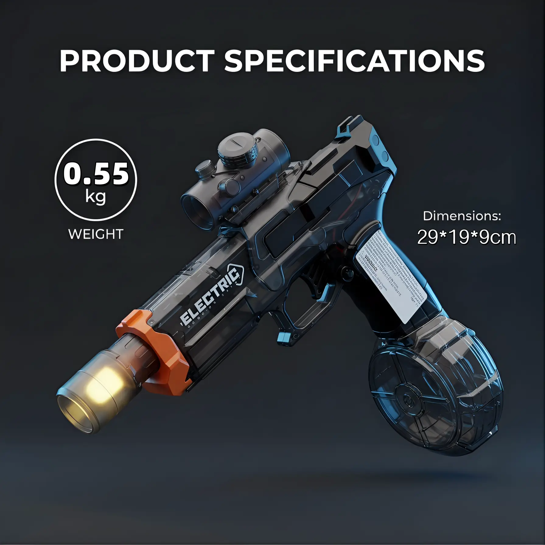 Tactical Cyberpunk Rechargeable Electric Water Gun - Fully Automatic Modular Blaster, Strobe LED Light, High-Capacity Transparent XL Drum Magazine, 1-Touch Full-Auto Function, Waterproof Design, Extended Playtime for Summer Battles, Yes, Unisex, Strobe Li