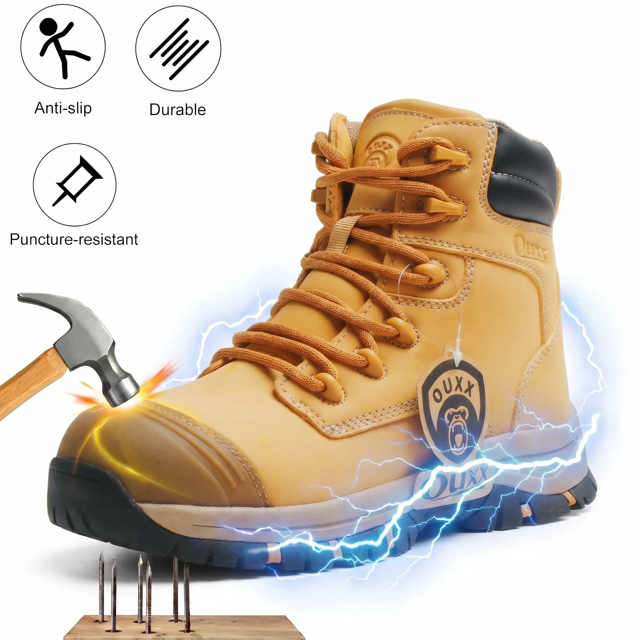 Waterproof Steel Toe Work Boots for Men, 7 inch Safety Boots with Side Zipper, ASTM F2413-18 Rated, Slip Resistant Rubber Sole, Puncture-Proof Kevlar Midsole Construction Boots Mens Work Boots Steel Toe Safety Shoes High Top Non Slip Lightweight Comfortab