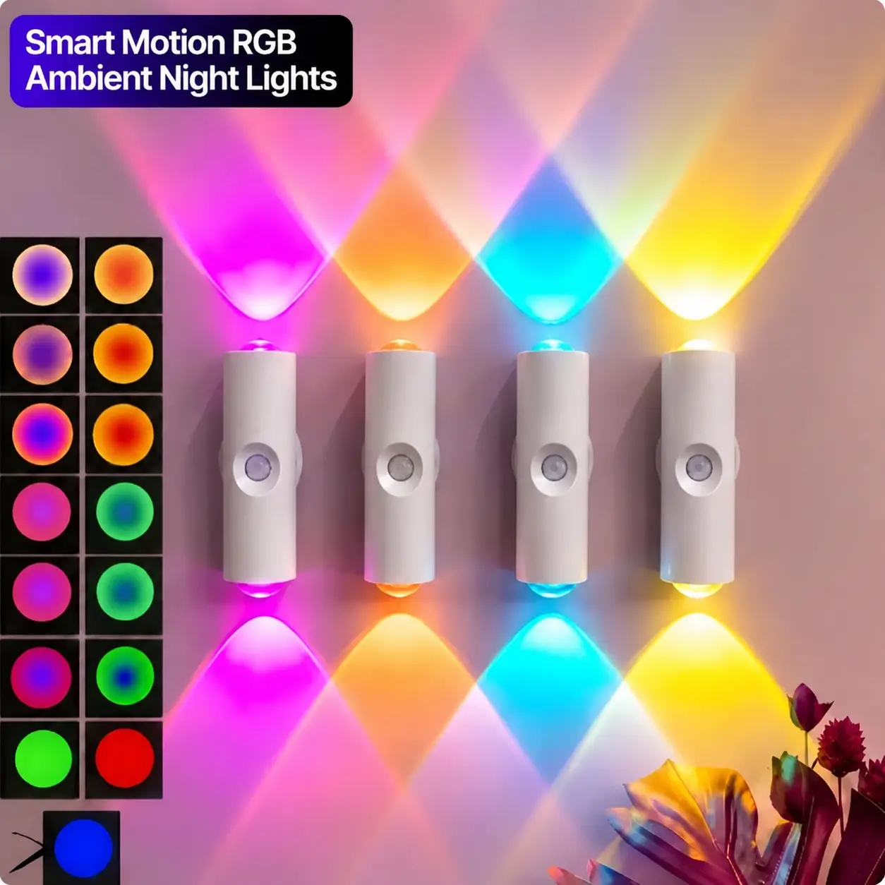 3/4 Pcs Motion Sensor LED Night Lights - Smart RGB Gradient Dimmable LEDs, Magnetic Self-Adhesive USB Charging Wall Lamps, Long-Lasting Soft Glow, Bedroom Decor for Closet, Hallway Indoor Ambient Lighting
