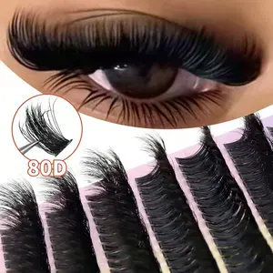 280pcs 80D Mix Cluster Eyelash, 0.07mm Thickness, 3D Curl, 8mm-16mm Mix Length, Natural False Eyelashes, Natural Style Russian Flat Dense Fluffy Mink Eyelash Cluster For Halloween Theatrical Makeup, Festival Makeup, Beginner Essential