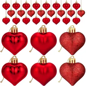 12pcs/48pcs Heart-shaped decorative pendant. Valentine's Day heart-shaped hanging decoration. Suitable for Christmas trees, wedding anniversaries, birthday parties, Mother's Day, and Thanksgiving. Home Ornament