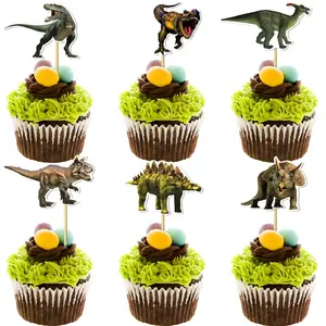 12/24Pcs Dinosaur Cupcake Toppers Roar Dinosaur Cupcake Picks Dino Cake Decorations for Dinosaur Theme Birthday Party Decorations Cake Decorating Supplies