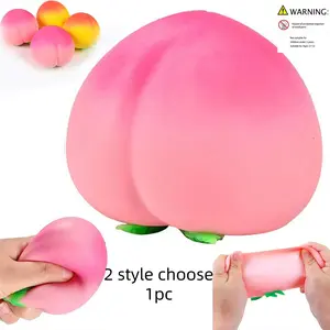Slow Rising Stress Relief Toy, Realistic Peach Shaped Fruit Squeezable Balls, Squishies, Stress Relief Fidget, Made of Safe and Flexible Material, Suitable for All Ages, Pink and Yellow