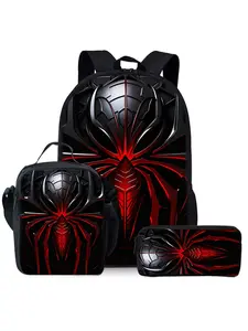 Mechanical Spider Print Backpack Three-piece Set: Lunch Bag, Pen Bag, and Backpack Backpack Bags Multifunctional Backpack Set