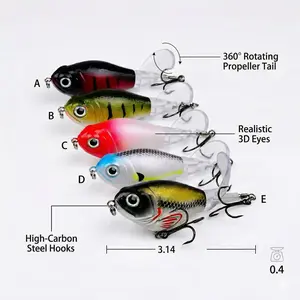 proberos  5pcs Lure bait propeller water tractor 12g 16g floating pencil bionic noise fake bait rotating hard bait fish Bionic Noise Hardbait for Fishing 12g 16g