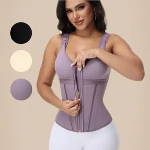 ChicCurve Extreme Latex Corset Waist Vest With Bra Purple Zip-Up Design for Women's Fashionable Wear Summer Wear