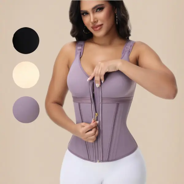 ChicCurve Extreme Latex Corset Waist Vest With Bra Purple Zip-Up Design for Women's Fashionable Wear Summer Wear
