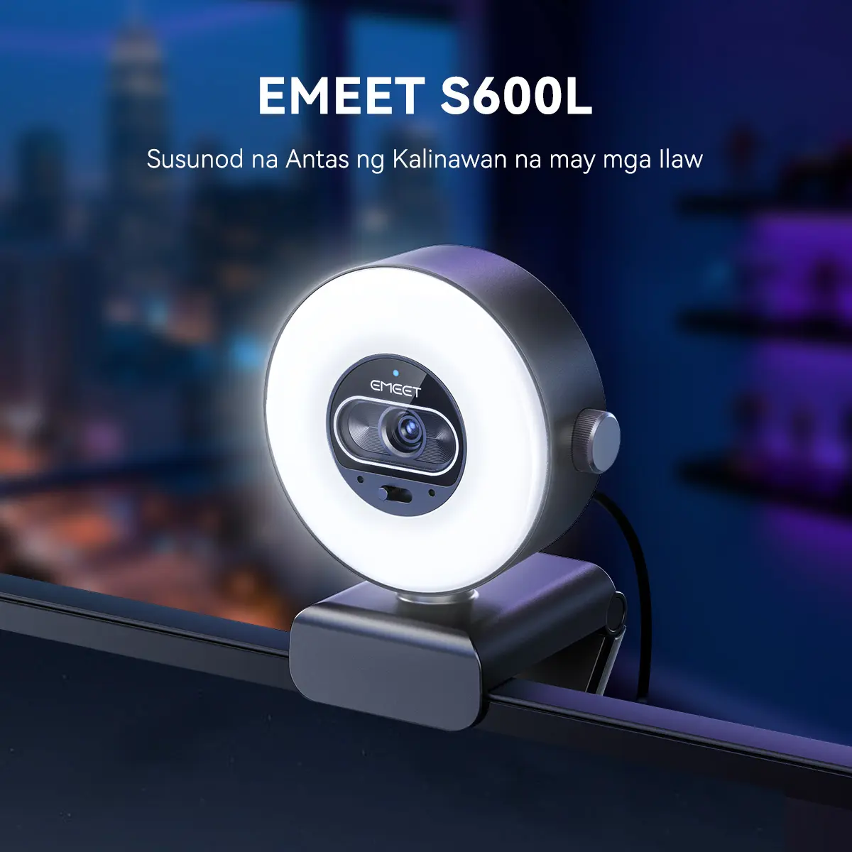 EMEET S600L 4K Streaming Webcam with Built-in Ring Light for PC, Laptop, for Switch2 & Xbox-compatible consoles, 1080p@60fps, Fast AutoFocus, Plug & Play USB Webcam with Privacy Cover, Game-Changer for Streaming & TikTokShopSpringGlowUp, SummerVibes tikto
