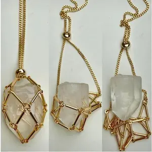Silver/Gold Color Crystal Holder Cage Necklace Crystal Net Metal Necklace Stone Holder Necklace Chain Necklaces Jewelry Gift
