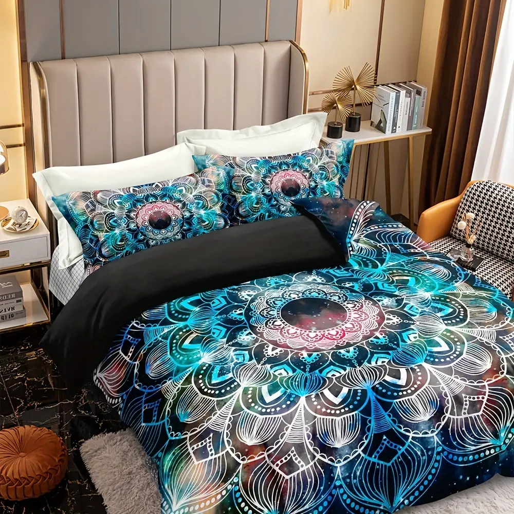 3-Piece Galaxy Mandala Flower Pattern Ramadan Bedding Set - Soft and Stylish Guest Room Bedding, Includes Pillowcase (1 Duvet Cover + 2 Pillowcases)