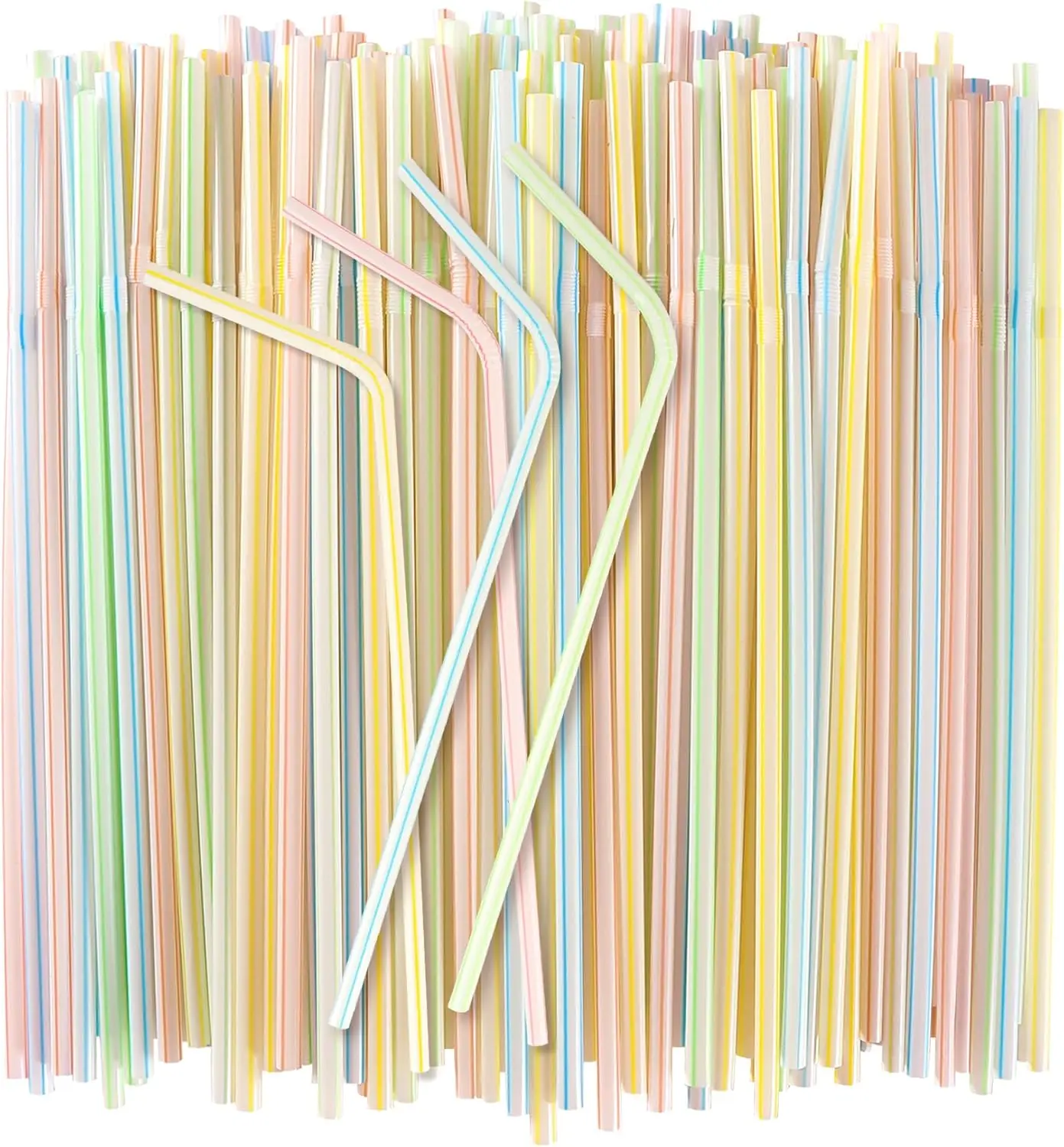 [New Deal] 150PCS Disposable PP Plastic Drinking Straws - Flexible, Assorted Colors Utensils, Universal Size, Fits Bottles for Milk, Juice Drinks