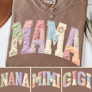 Comfort Colors Patchwork Floral Mama T Shirt, PRINTED Grandma Core TShirt, Mom T-Shirt, Varsity Mom Tee, Mothers Day Gift, Cottagecore