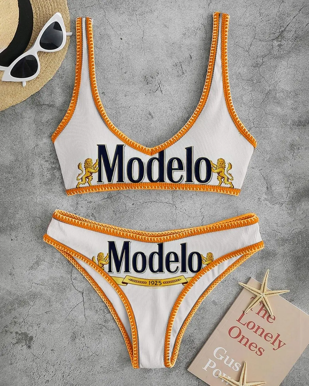 Modelo Especial Fashion Beach Holiday Orange Print Bikini Set LXD