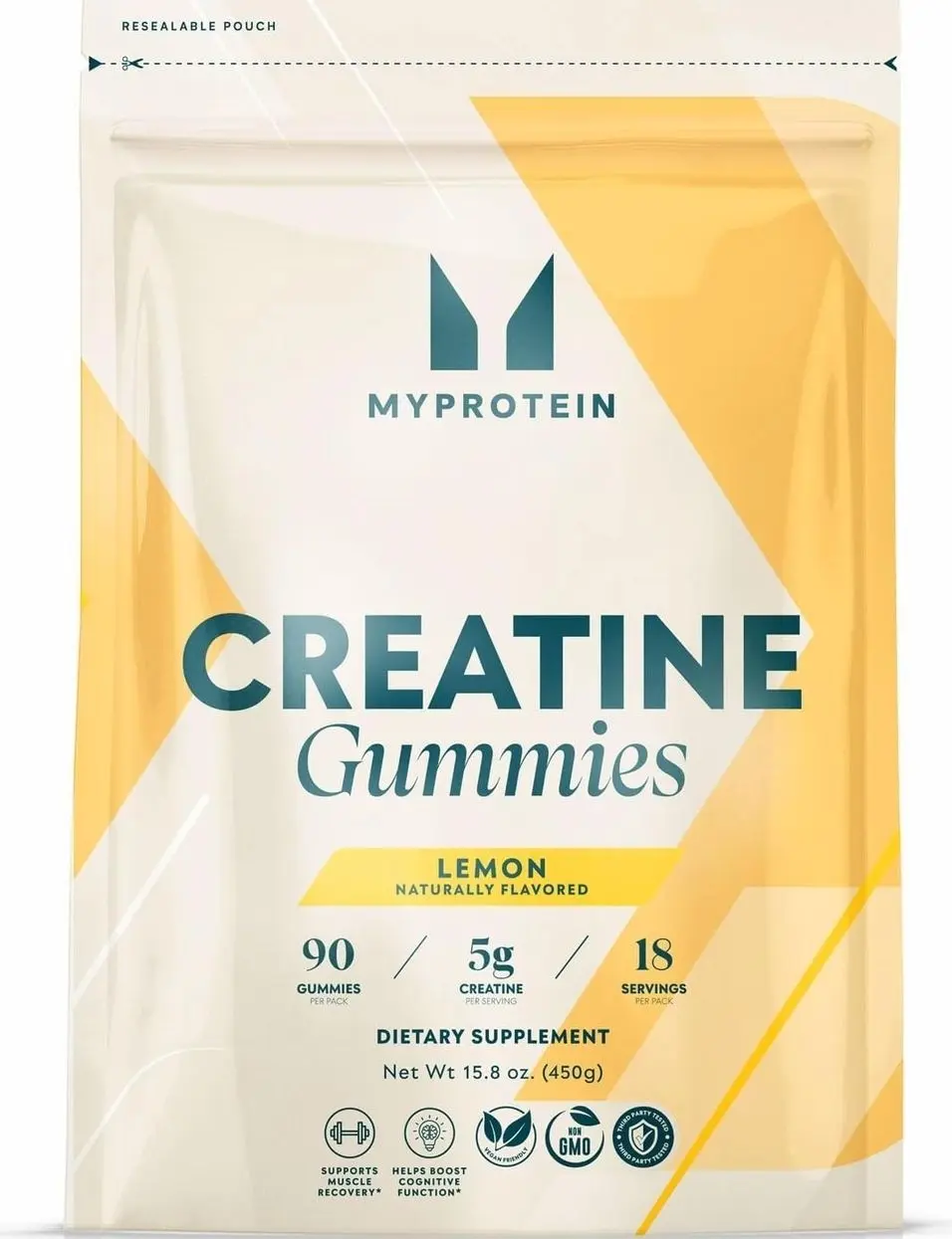 Myprotein Creatine Gummies, 5g Creatine Monohydrate per Serving, Lemon, 90 Count, 18 Servings, Chewable Post/Pre Workout Strength & Recovery Sports Nutrition Supplement, Vegan, Non-GMO