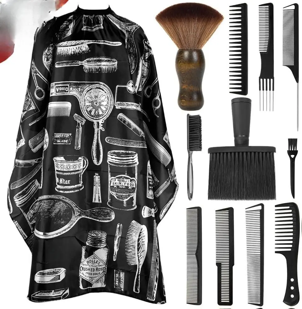 Men's 12-Piece Professional Barber Kit - Anti-Static Carbon Fiber Combs, Waterproof Cape, Neck Duster, Lightweight Haircare Tools