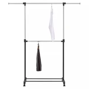 Adjustable Double Rod Garment Rack Black,54-70 Inches (H) x 36-61 Inches (W) x 16 Inches (D),Fixed Hanging Rod