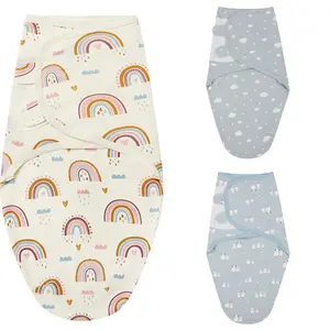 Baby Swaddles for Newborns 100% Organic Cotton Adjustable Swaddle Sleep Sack 0-3 Months Soft Breathable Rainbow & Cloud Patterns