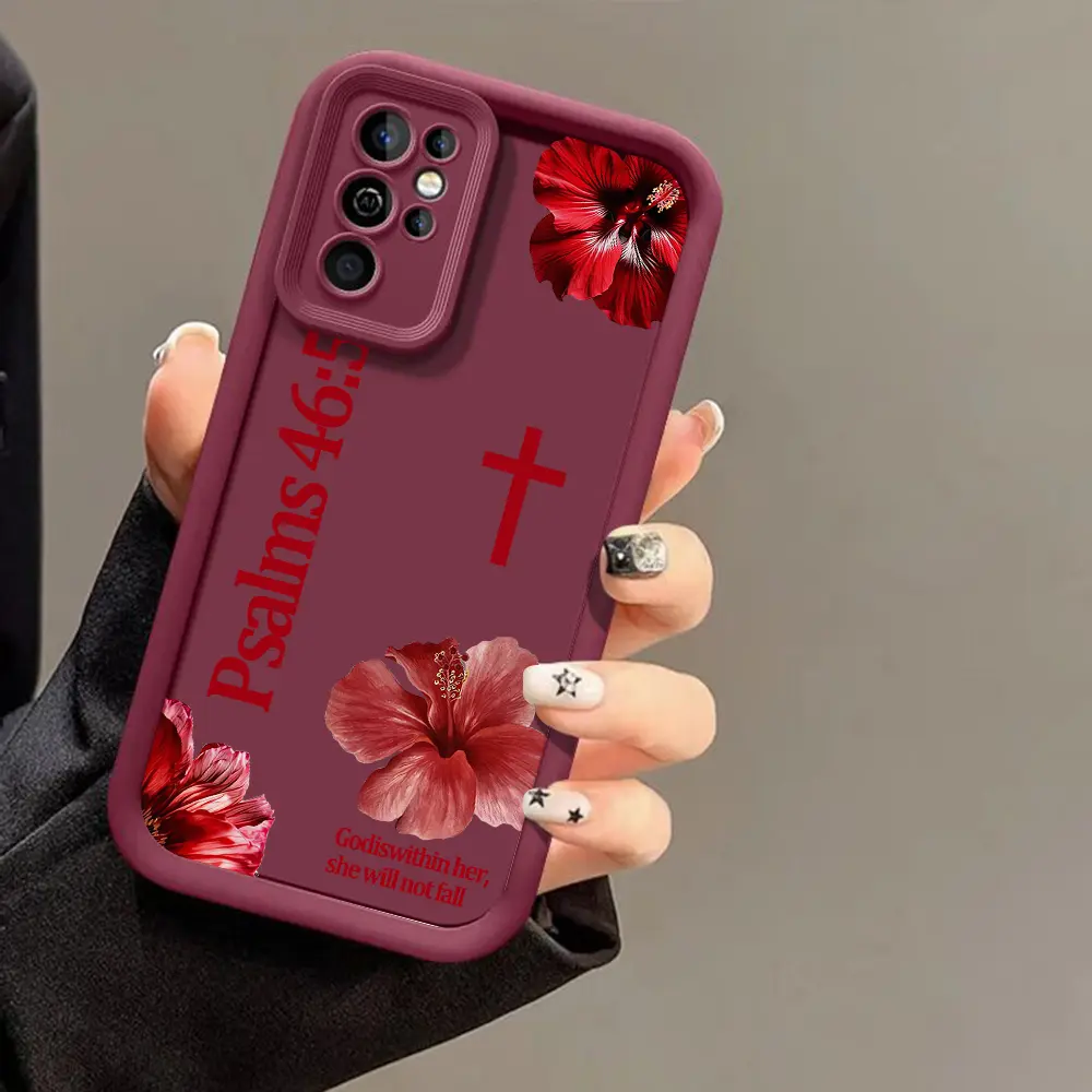 Red Hibiscus Cross Psalms 46:5 phone case for Samsung S26/S25/S23/S24/S22/S21/NOTE20/PLUS/ULTRA/FE/A54/A53/A52/A36/A35/A34/A33/A17/A16/A15/A14/A13 cover soft shockproof protective Shell Protection Protection Gift for Floral Lover Cellphone Smartphone
