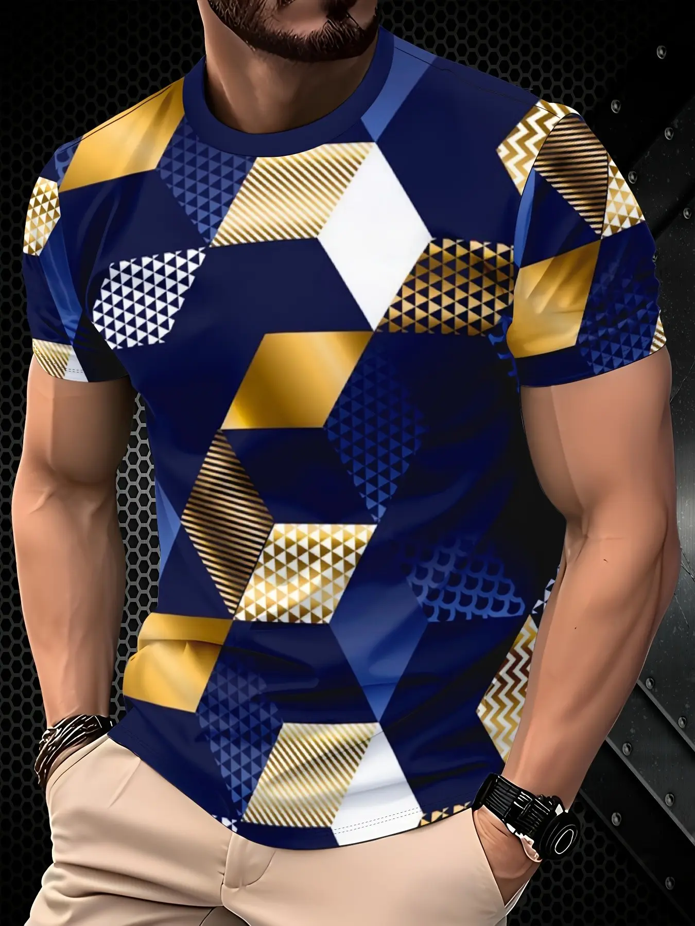 Men's Casual Sportswear 3D Printed Pattern T-Shirt, Energetic Street Style Design, Breathable Regular Fit, Crew Neck, Machine Washable Summer Casual Top, Casual Workout Tops, Activewear T Shirt, Active Shirts, Sports Tops, Fitness Athletic Streetwear