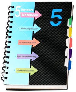 5 Subject Notebook with Dividers 220 Pages Hardcover Spiral Notebooks with Tabs 6x8 A5 Spiral Bound Journal for Note Taking Work School Supplies, Wide Ruled