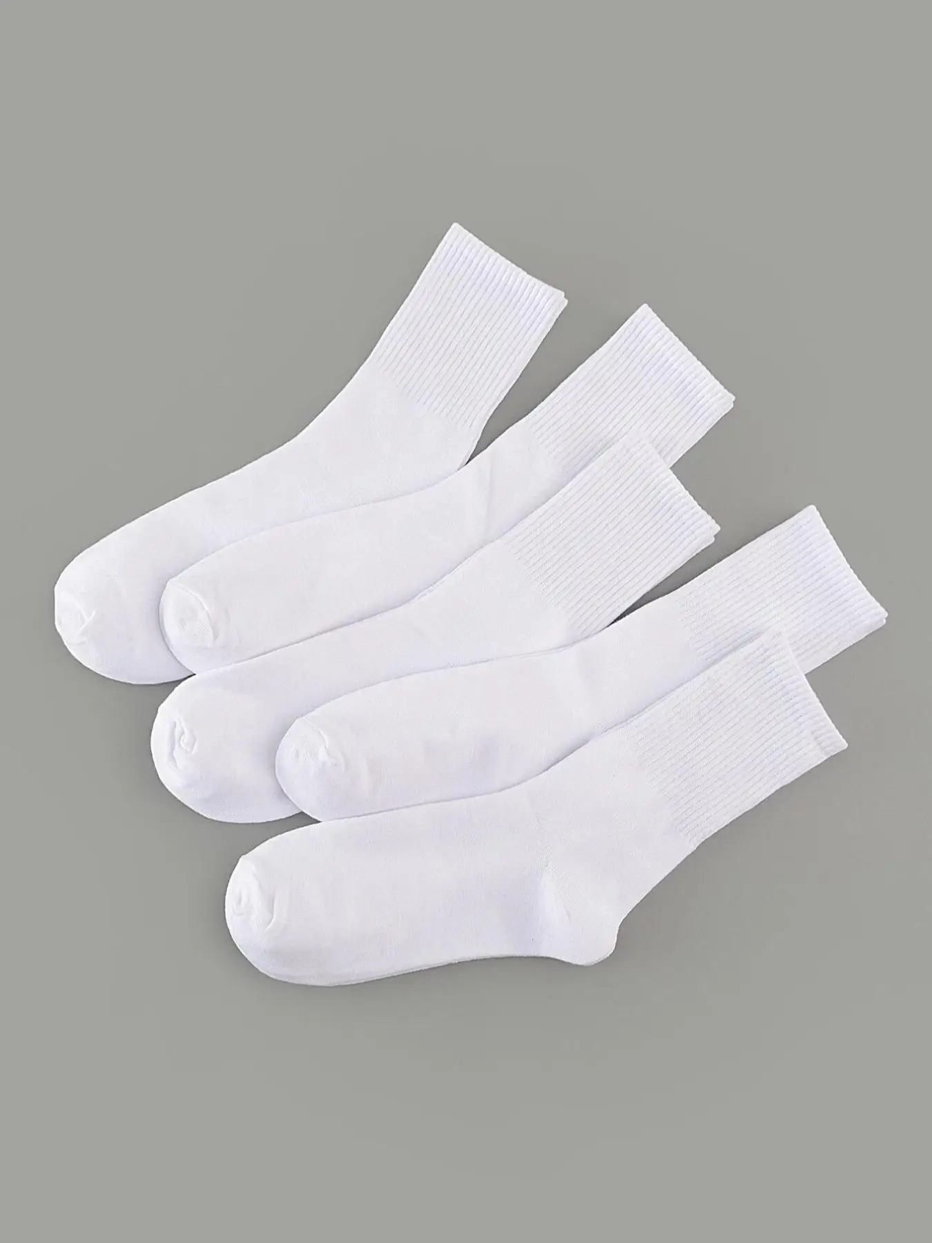 Men's 5 Pairs Solid Mid-calf Socks, Ribbed Knit Crew Socks, Comfortable Breathable White Socks, Multipack Basics Socks for Men Every Day Wear, Casual
