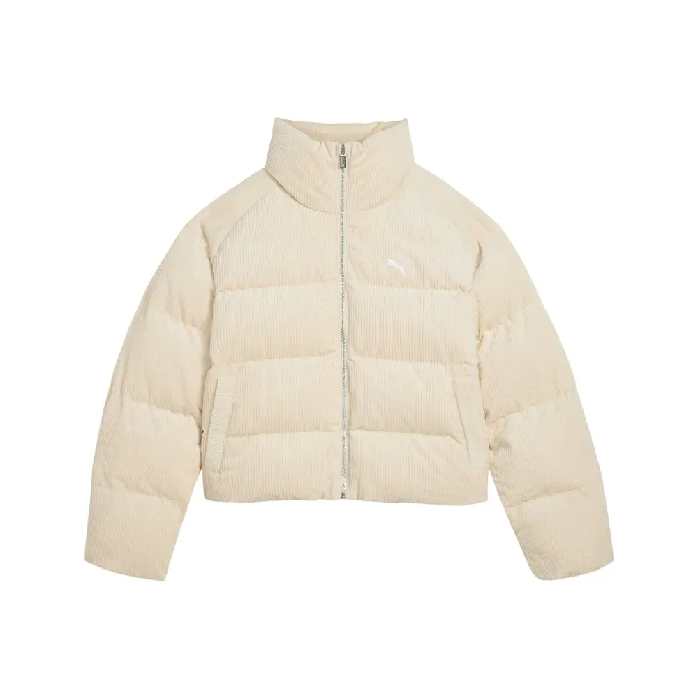 PUMA Womens Wardrobe Essentials Corduroy Puffer Coat Athletic Outerwear Casual - Off White