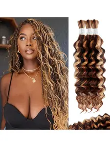 Human Braiding Hair for Boho Braids 20 Inch 100g Color 4/27 Highlight Balayage Deep Wave Boho Bulk Human Hair for Braiding Knotless 12A Curly Wet and Wavy Bohemian Braids No Weft 2 Bundles Boho Box Braids