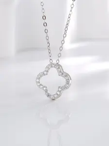 Women's 925 Silver Exquisite Trendy Pendant Necklace with Zircon Four-Leaf Clover Design, Elegant Jewelry Gift for Mom, Valentine's Day, Mother's Day, Anniversary