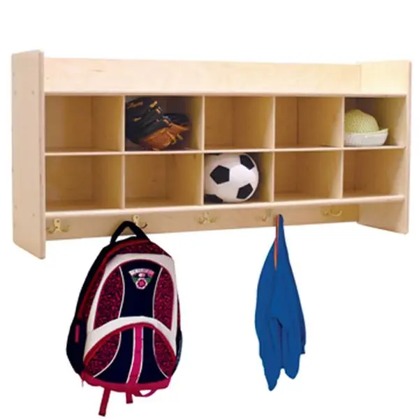 Kids Room Wall-Mount Plywood Locker & Cubby Storage, GREENGUARD Gold Certified Healthy, Fully Assembled Rectangular, 46.75x12x24.75 in, 48 lbs, Glossy Finish, Double Hooks, Indoor Cabinet Furniture