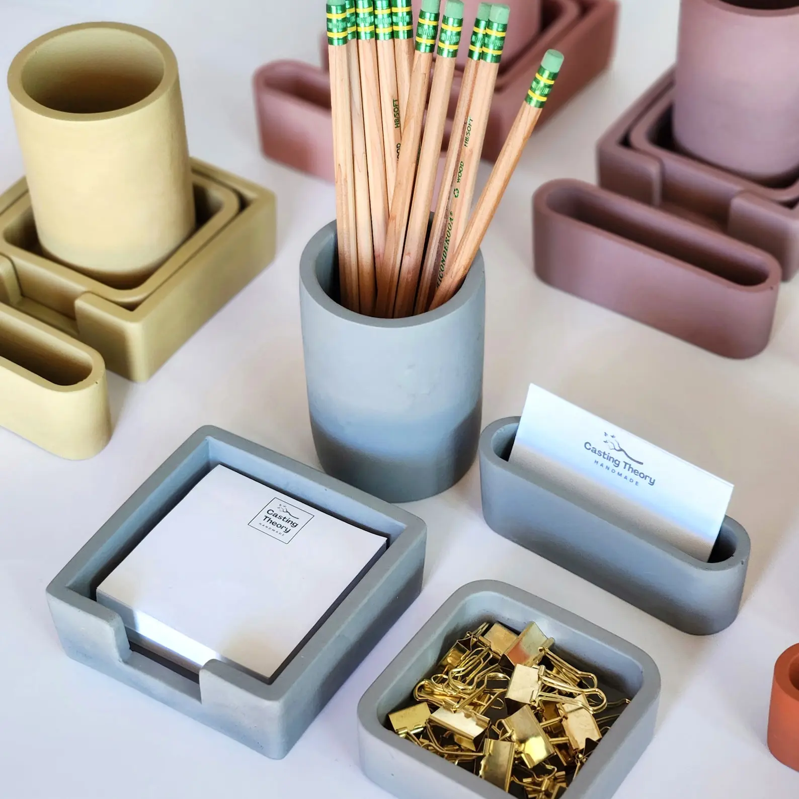 Desk Organizer set, Concrete Desk Accessories, Pen Holder, Sticky Note Holder, Paperclip Holder, Business Card Holder, Modern Office Decor