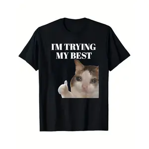 Funny Crying Cat Meme Cotton T-shirt for Men Women Total Effort