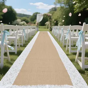 Burlap Wedding Runner Aisle for Wedding Ceremony Burlap Aisle Runner with Lace Jute Rustic Decorations Outdoor Beach Garden(1, 3X20)