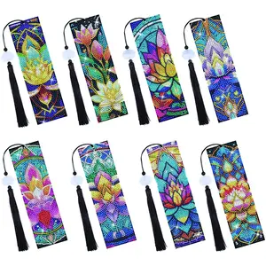 Mandala Pattern DIY Diamond Arts Colorful Painting Bookmark Kit, 8 Counts/set DIY Diamond Arts Colorful Painting Bookmark with Tassel, DIY Decorative Accessories, Handicraft Handmade Gifts, Diamond Painting Kits, Handcraft