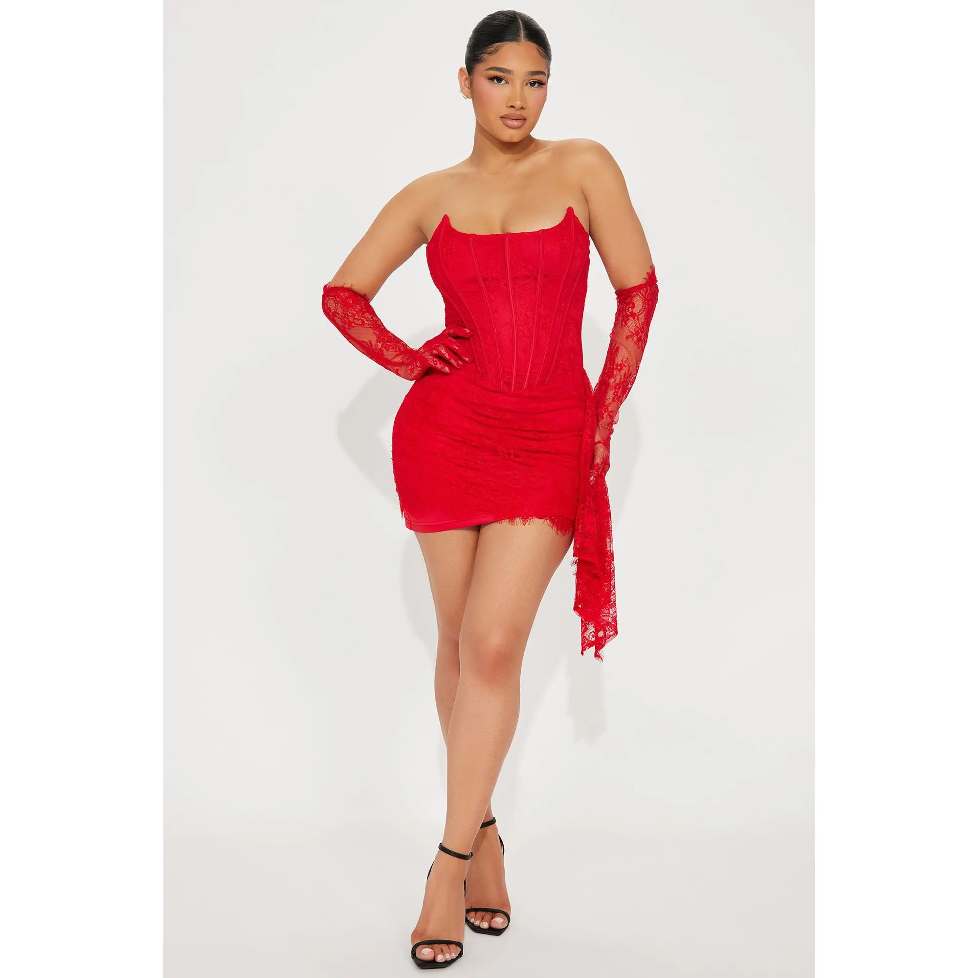 Always Sweet Corset Mini Dress Set - Red