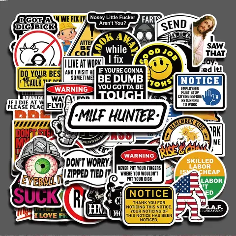 50pcs Funny Hard Hat Meme Aesthetic Stickers Pack, Sticker Set, Humorous Safety Helmet Cartoon Vinyl Stickers for Laptop, Water Bottle, Phone Case and DIY Decoration