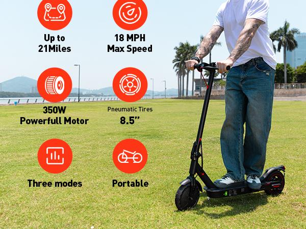 【summervibes】Long Range Commuter Electric Scooter, 22MPH/18MPH Max Speed, 21 Miles Long Range,10''/8.5'' Tires,  Folding Electric Scooter Adults with Head Lights