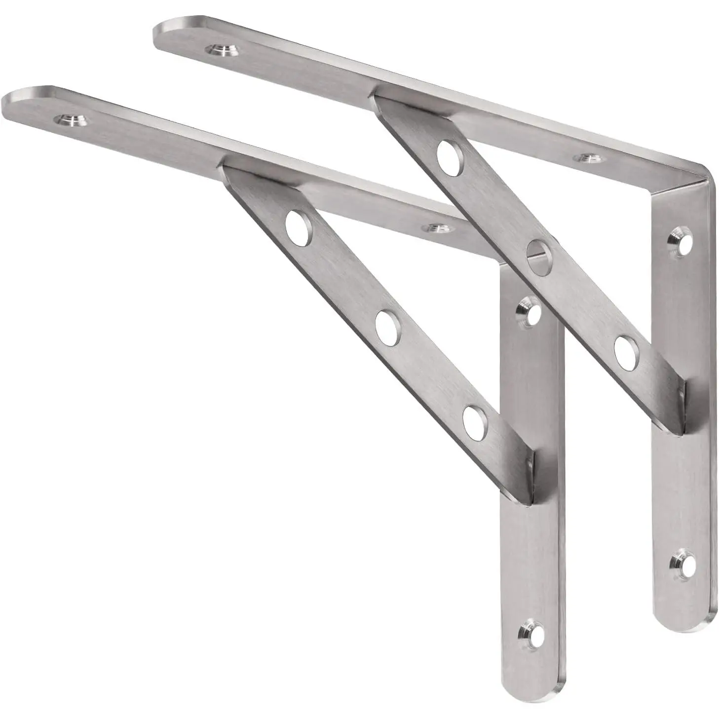 2x 8-inch Stainless Steel L Bracket Shelf Supports, Heavy Duty Right Angle Wall Mounting DIY Brackets for Kitchen Shelf, Bookshelf, Max 220 lbs Load Pack