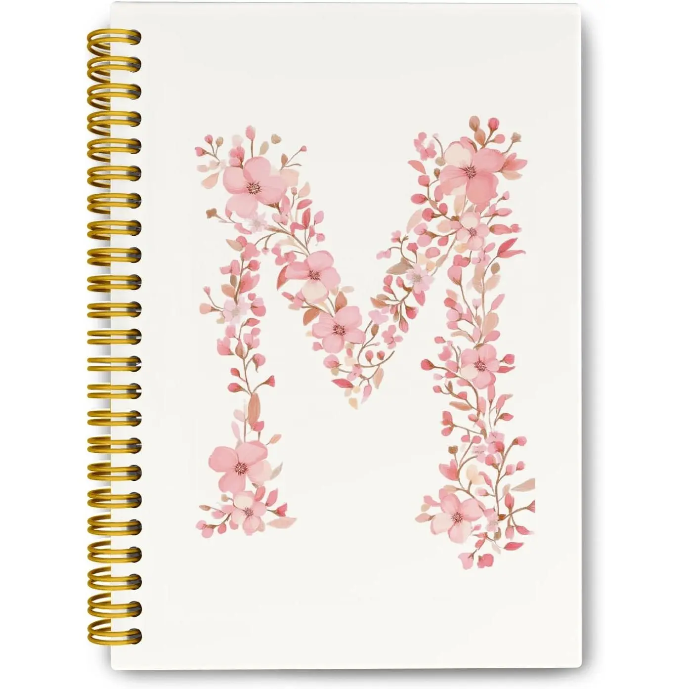 Pink Cute Spiral Notebook Journal, Preppy Floral Initial Letter M Personalized Journaling Notebooks, Monogrammed Gifts for Women Girls, Botanical Hardcover Spiral Lined Notebook 5.5 x 8.3