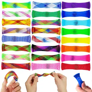 Multi-color stretchable mesh bead squeeze stress relief toy fidget toy stress-reducing woven mesh tube marble toy
