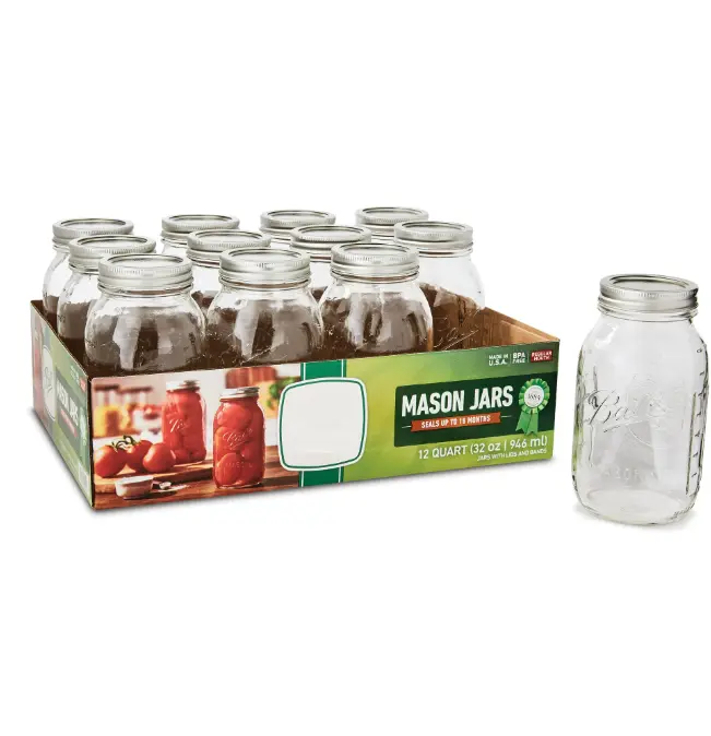 32 oz Clear Glass Preserving Jars with Lids, 12 Piece Set – Quart Mason Containers for Home Canning, Pickled Vegetables, Sauces & Bulk Storage