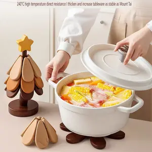 Wooden Christmas Tree-Shaped Heat Insulation Mat, Creative Table Decor, Foldable Desk Pad, Home Decoration, Perfect Holiday Gift