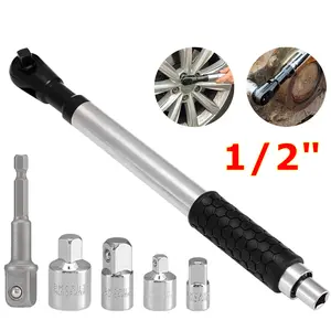 1/2" Offset Extension Wrench, Impact Ratchet Extender for Electric Drill, with 3/8", 1/4" Adapters for Tight Spaces