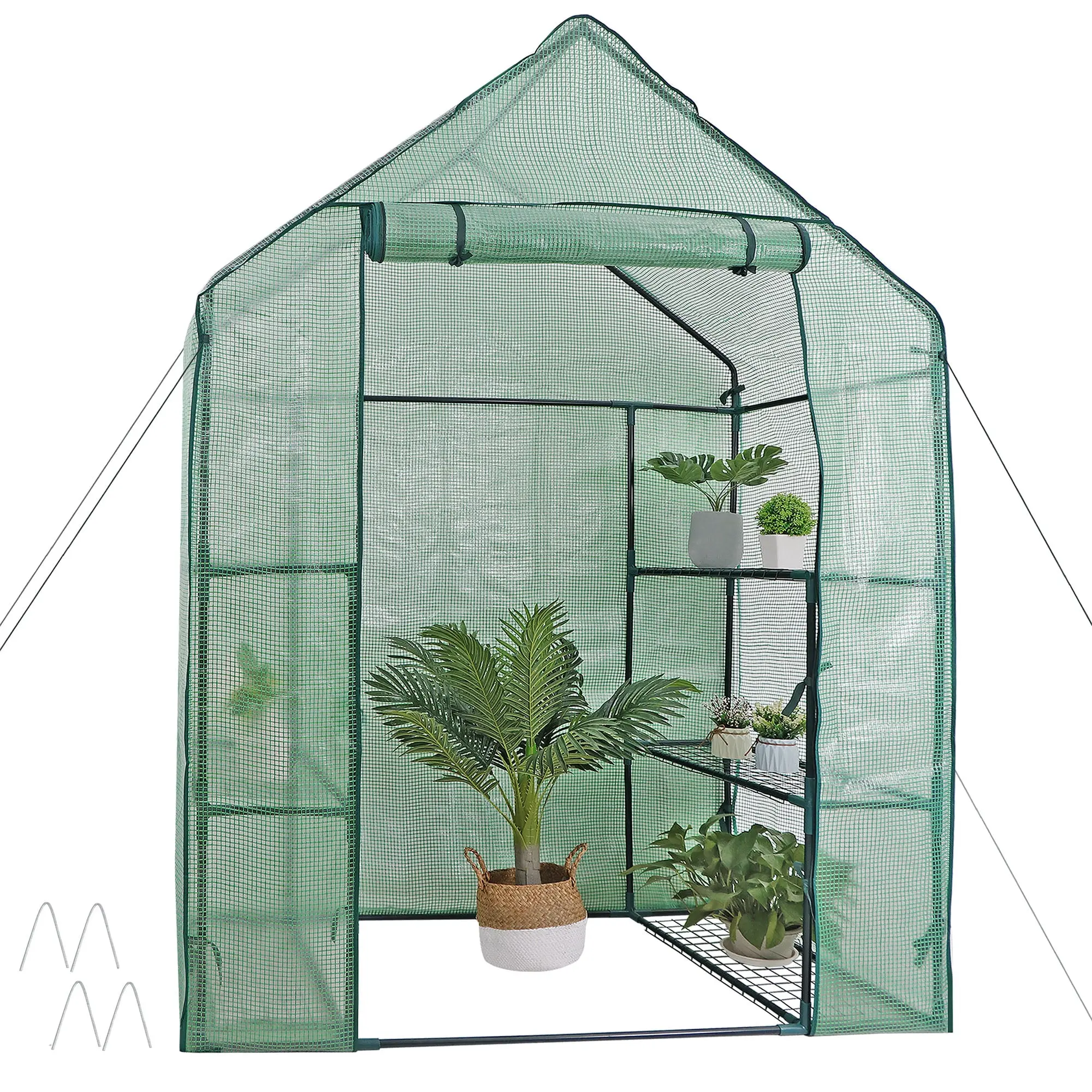 SUPERDEAL Heavy Duty Portable Greenhouse, 3-Tier 6-Shelf Grow Tent System with Water-Resistant PE Mesh Cover, Natural Light Optimized for Potted Plants, Indoor/Outdoor Garden Use