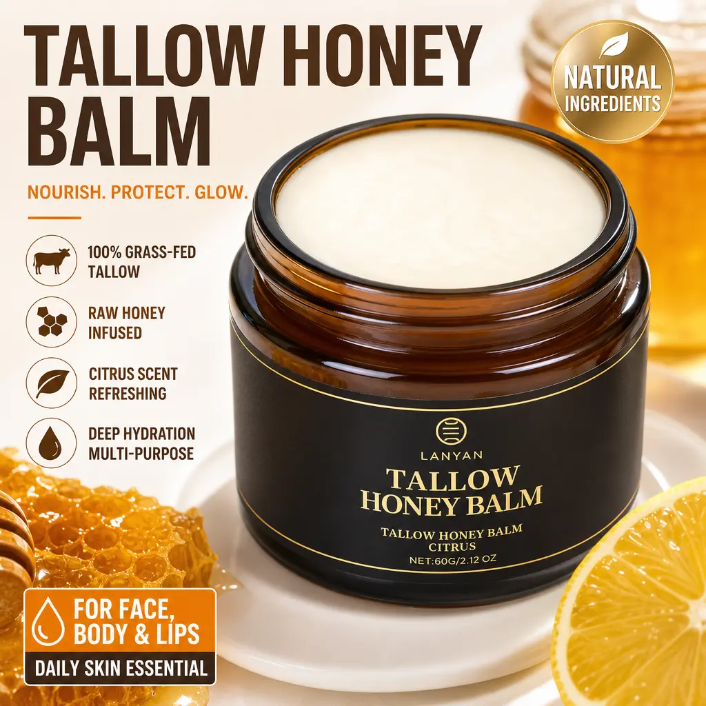 Beef Tallow Balm For Skin with Manuka Honey & Calendula, 100% Grass-Fed, Grass Finished, Tallow Moisturizer, Natural Hydrating Repair Cream for Dry, Sensitive, Irritated Skin, Wrinkle Care, 2.12 oz