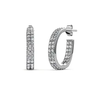 Grace 18k White Gold Plated 19mm Hoop Earrings with Simulated Diamond Crystals