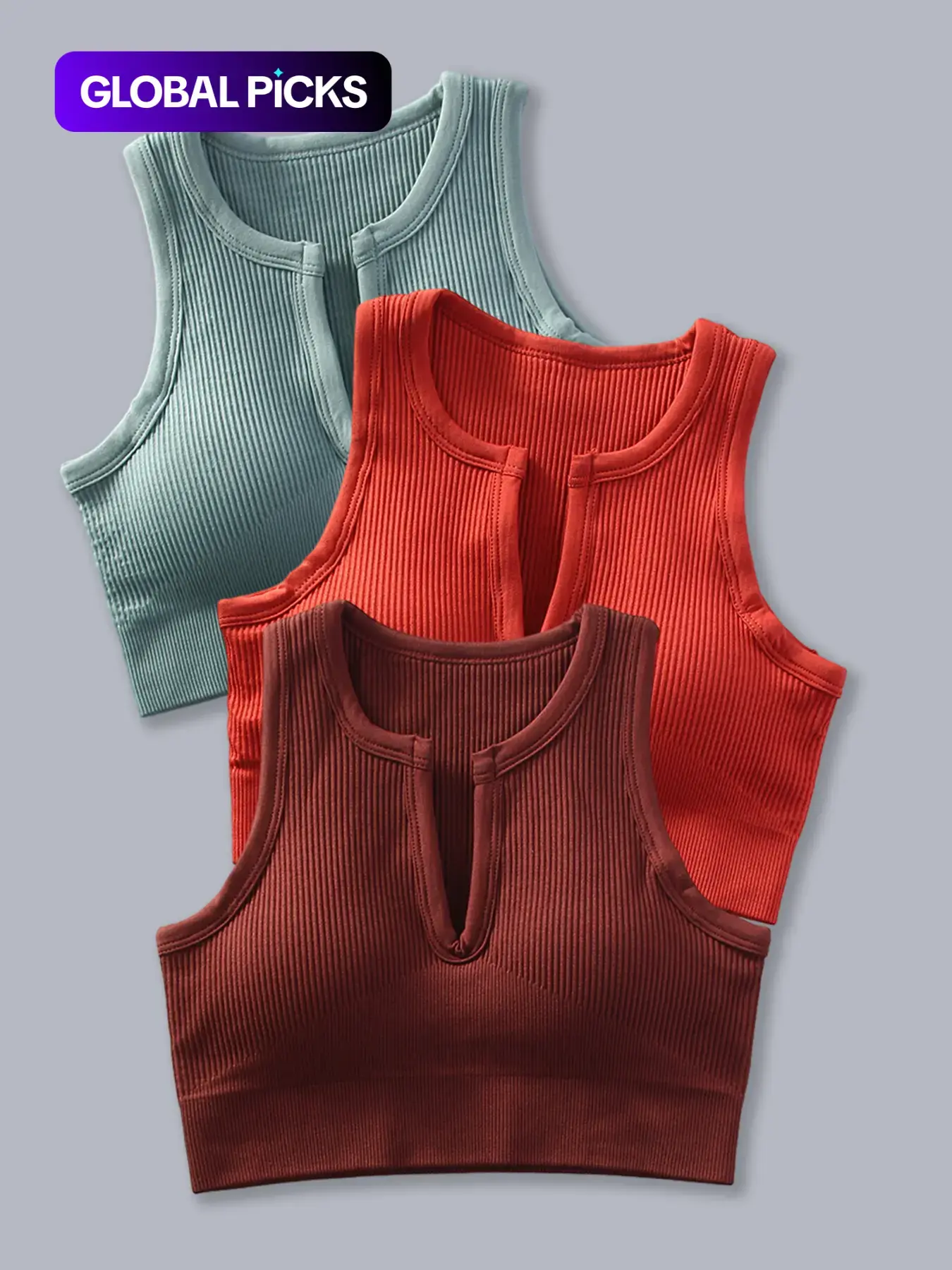 Women's 3pcs Solid Notched Neck Sports Vest, Summer Clothes Women, Breathable Athletic Fitted Crop Sports Tank Top For Yoga Gym Workout Running, Gym Wear, Athletic Apparel, Activewear Clothes