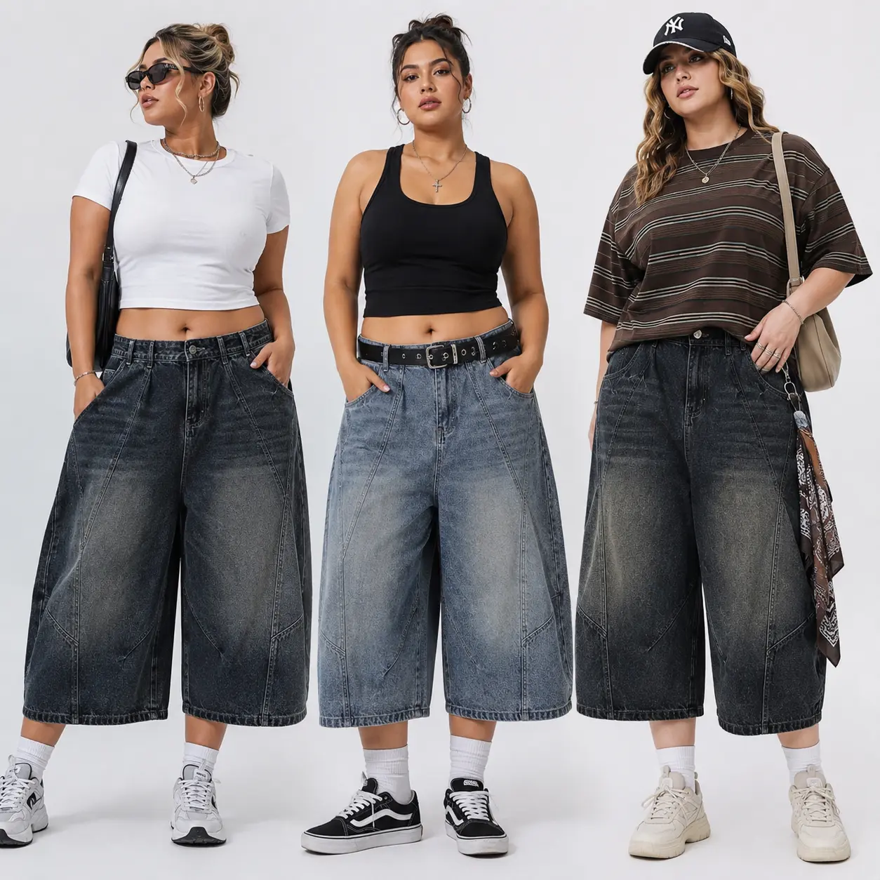Women’s & Men Baggy Denim Bermuda Shorts, High Waisted Wide Leg Jean Shorts, Knee Length Loose Fit Y2K Streetwear Jeans for Women & Men, Unisex Casual Shorts