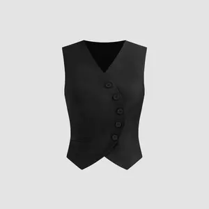 Cider [size 2-10] V-neck Solid Button Crop Jacket Vest
