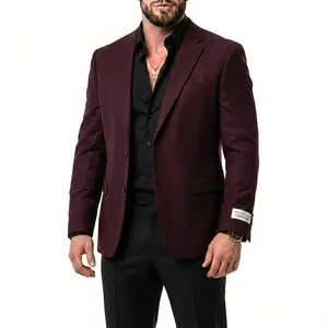 Men's Slim Fit Single-Breasted Red Wool Blazer. Wrinkle-resistant with a classic checked lining. Versatile for weddings, parties, business casual, or formal events. —Douglas & Grahame